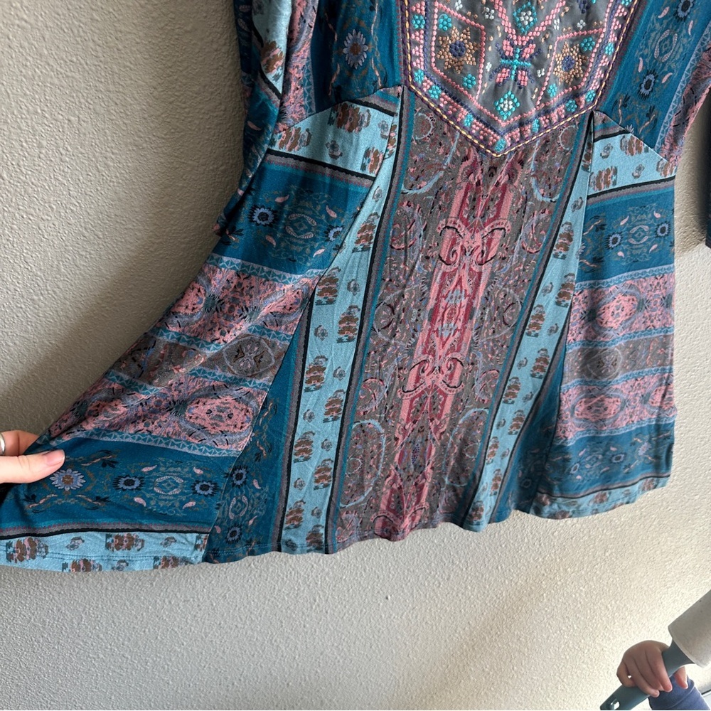 Soft Surroundings Teal and Pink Embroidered Tunic XS - Picture 5 of 10